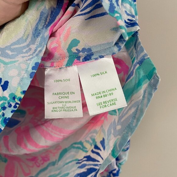 Lilly Pulitzer Elsa Silk Popover Top Beach Please Size XXS - Picture 5 of 6